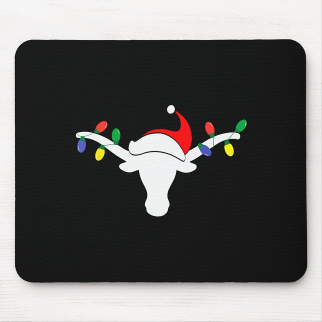 White Longhorn Christmas Lights Santa Hat Horn Ant Mouse Pad (Front)