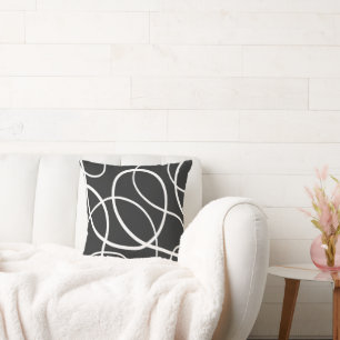 White Loops Against Black Background Throw Pillow