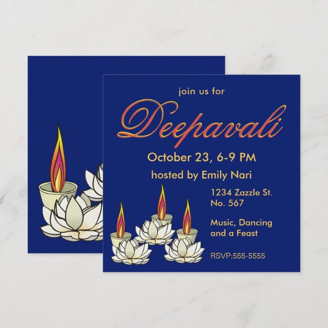 White Lotus & Deepas Diwali Invitation (Front/Back)