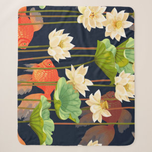 White lotus, fish: seamless pattern. sherpa blanket