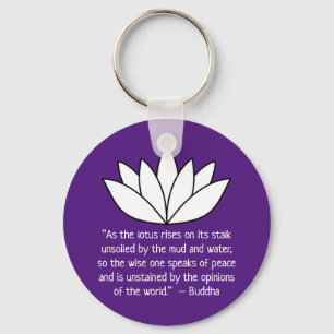 White Lotus Flower and Buddha Quote Keychain