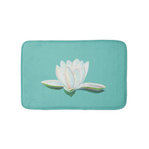 White Lotus Flower Illustration  Bath Mat