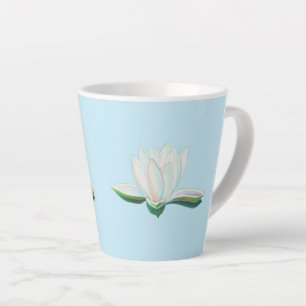 White Lotus Flower Illustration Latte Mug