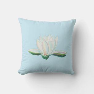 White Lotus Flower Illustration Throw Pillow