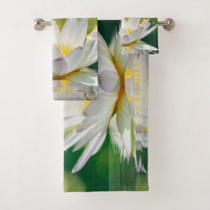 White Lotus Flower Landscape, Zen Bath Towel Set