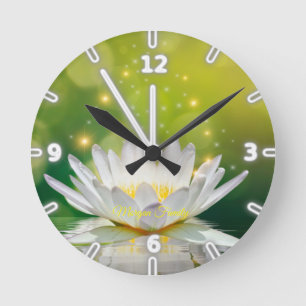 White Lotus Flower Landscape, Zen Round Clock
