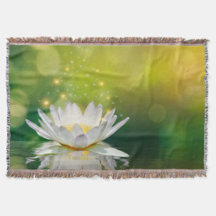 White Lotus Flower Landscape, Zen Throw Blanket