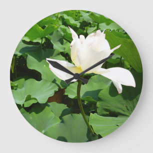 White Lotus Flower Large Clock