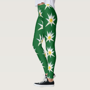 White Lotus Flower On Green, Leggings
