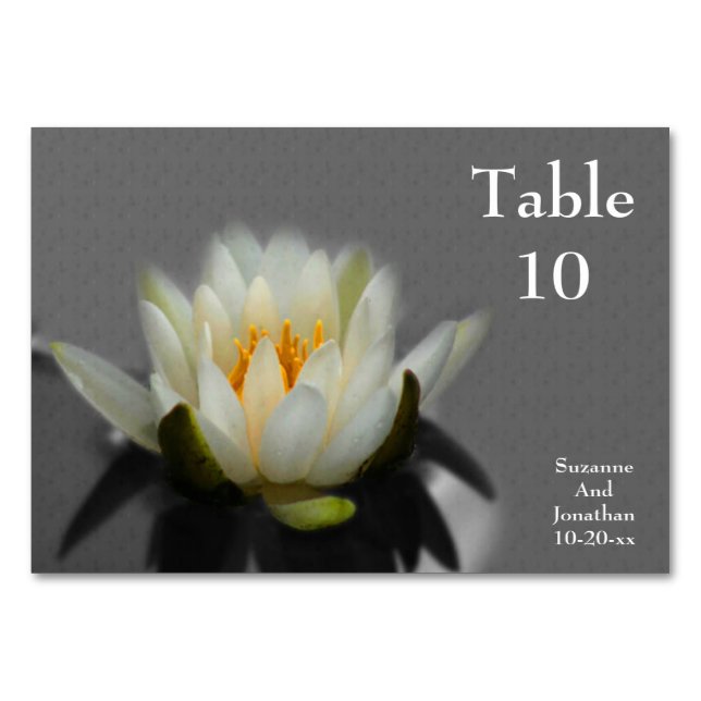 White Lotus Flower Personalized Table Number (Front)