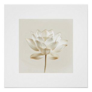 White Lotus Flower Wall Art – Minimal Zen Beige Bo