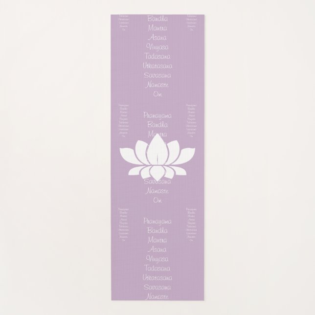 White Lotus Flower & Yoga Words Mat (Front)