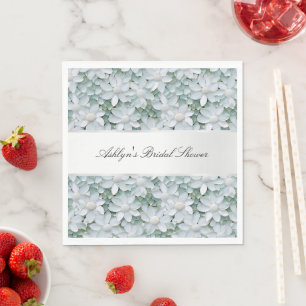 White Lotus Flowers Bridal Shower  Napkin