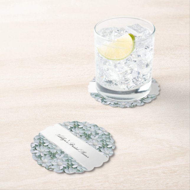 White Lotus Flowers Bridal Shower  Paper Coaster (Insitu)