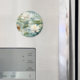 White Lotus Flowers Green Serenity Magnet