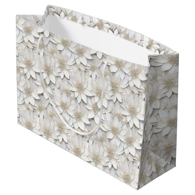 White Lotus Flowers   Large Gift Bag (Back Angled)