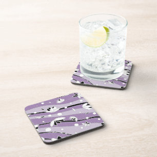 White Lotus Flowers on Purple Stripes Coaster