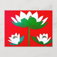 White lotus flowers on red background