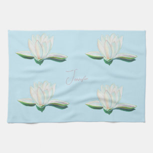 White Lotus Luminous Illustration Personalized Kitchen Towel