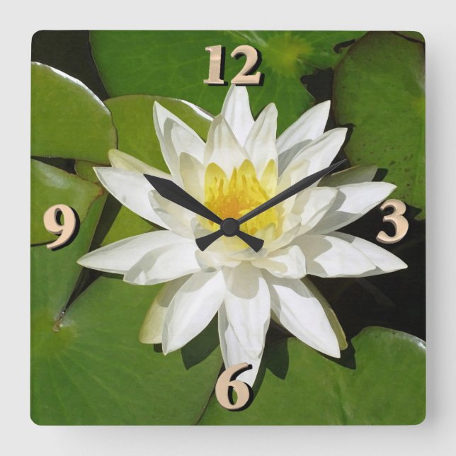 White Lotus Square Wall Clock (Front)