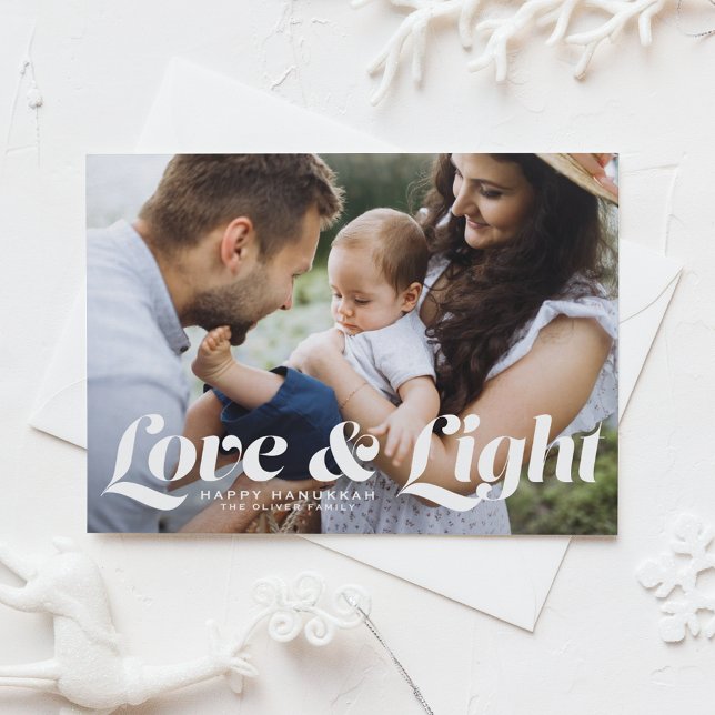 White Love and Light Typography Photo Hanukkah Holiday Postcard (Creator Uploaded)