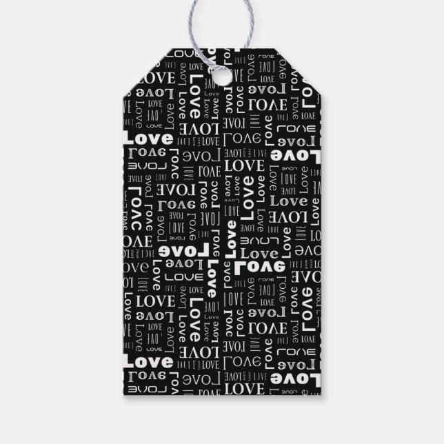White Love Black Background Gift Tags (Front)