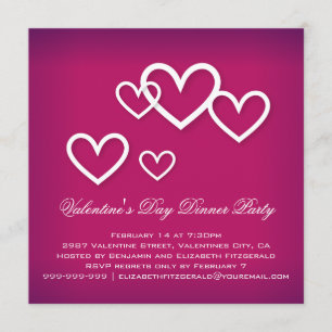 White Love Hearts on Dark Pink Valentines Party Invitation