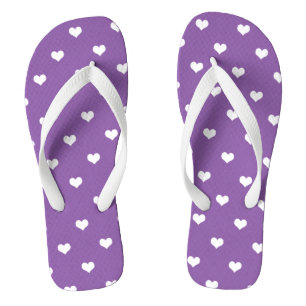 White love hearts on purple flip flops