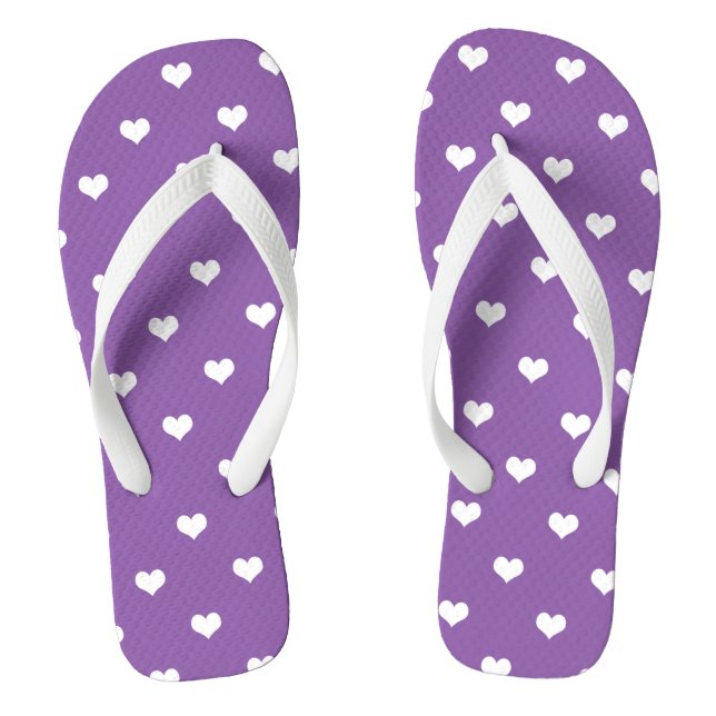 White love hearts on purple flip flops (Footbed)