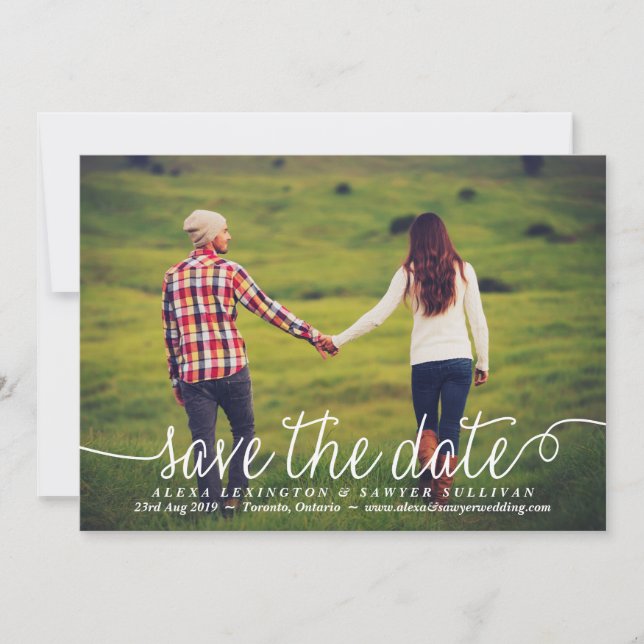 White Lovely Calligraphy Photo Save The Date (Front)