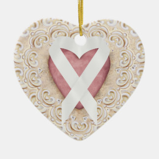 White Lung Cancer Ribbon From the Heart - SRF Ceramic Ornament