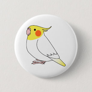 White lutino cockatiel parrot cartoon drawing 2 inch round button