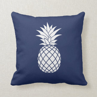 White Luxe Pineapple on Navy Blue Throw Pillow