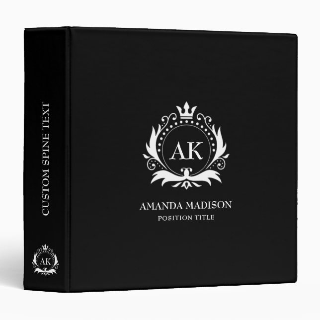 White Luxury Crown Wedding Monogram Binder (Front/Spine)