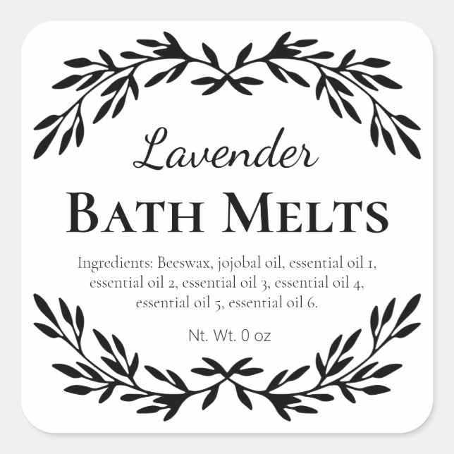 White Luxury DIY Bath Melts Square Sticker (Front)