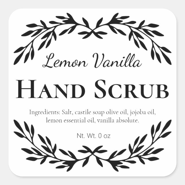 White Luxury Homemade Hand Scrub Labels (Front)