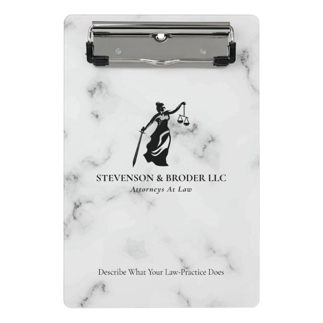 White Luxury Marble texture Lady Justice Logo Mini Clipboard (Front)