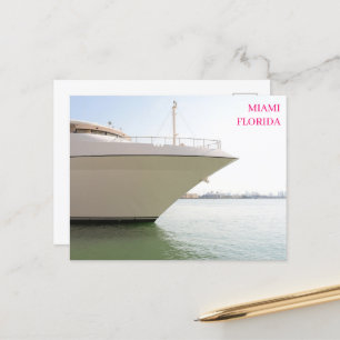 White Luxury yacht Ocean  Miami Florida postcard 