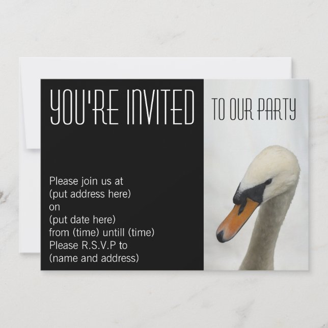 White Macro Swan Party Invitation (Front)