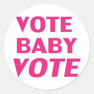 white magenta pink "vote baby vote" round sticker