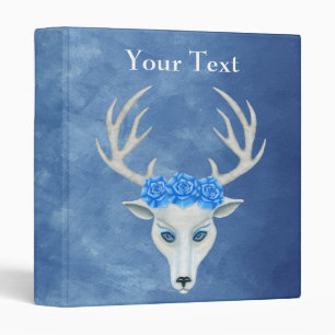 White Magical Deer Head Wearing Roses on Blues Binder