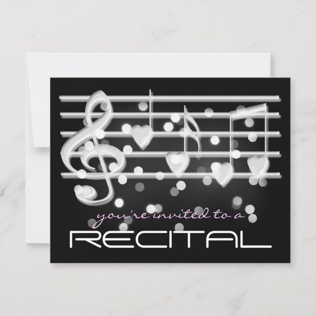 white magical notes music recital invitation (Front)
