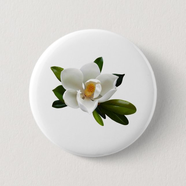 white magnolia bloom 2 inch round button (Front)