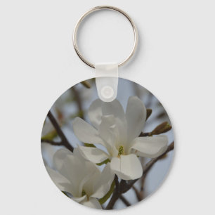 White Magnolia Blooming in the Spring Keychain