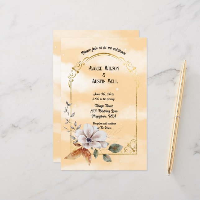 White Magnolia Blossom Gold Frame (Front/Back In Situ)