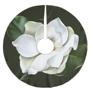White Magnolia Closeup Green Background Brushed Polyester Tree Skirt