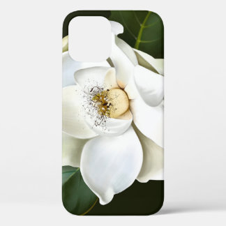 White Magnolia Closeup Green Background iPhone 12 Case