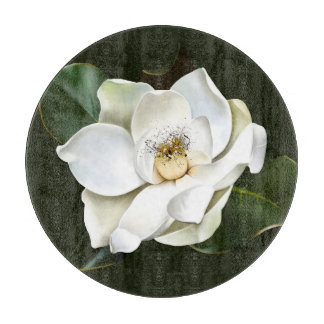White Magnolia Closeup Green Background Cutting Board