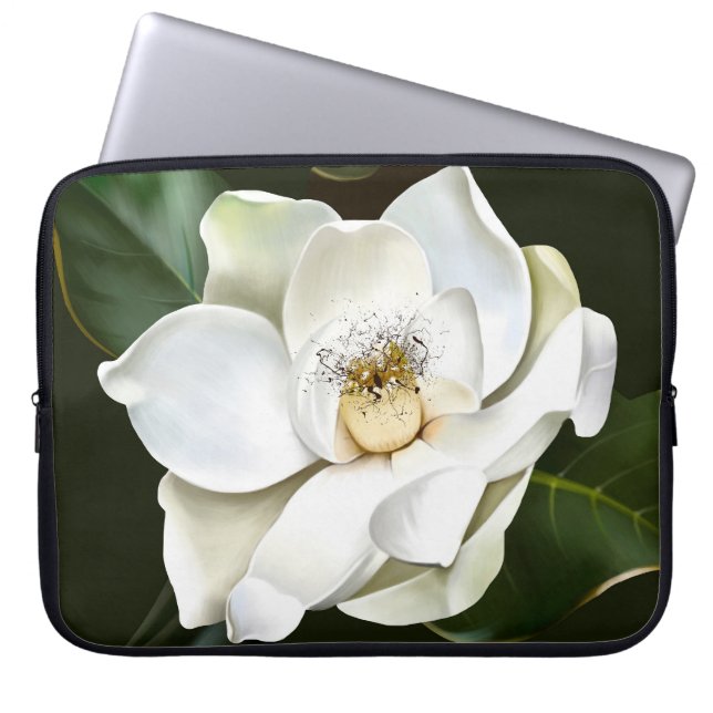 White Magnolia Closeup Green Background Laptop Sleeve (Front)