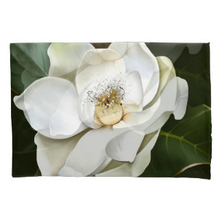White Magnolia Closeup Green Background Pillowcase